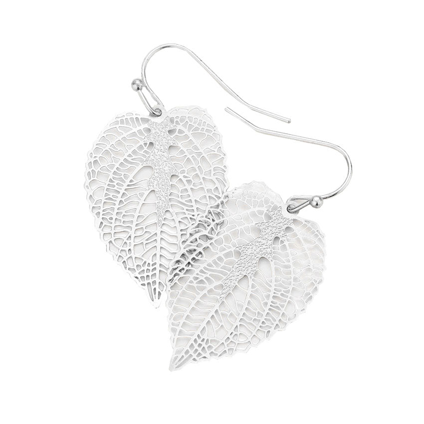 Matte Silver Filigree Brass Metal Leaf Dangle Earrings, put on a pop of color to complete your ensemble. Perfect for adding just the right amount of shimmer & shine and a touch of class to special events. Perfect Birthday Gift, Anniversary Gift, Mother's Day Gift, Graduation Gift.