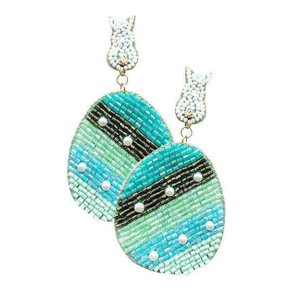 Mint Felt Back Beaded Easter Bunny Egg Link Dangle Earrings. Look like the ultimate fashionista with these Earrings! Add something special to your outfit this Valentine! special It will be your new favorite accessory. Perfect Birthday Gift, Anniversary Gift, Mother's Day Gift, Graduation Gift, Valentine's Day Gift.