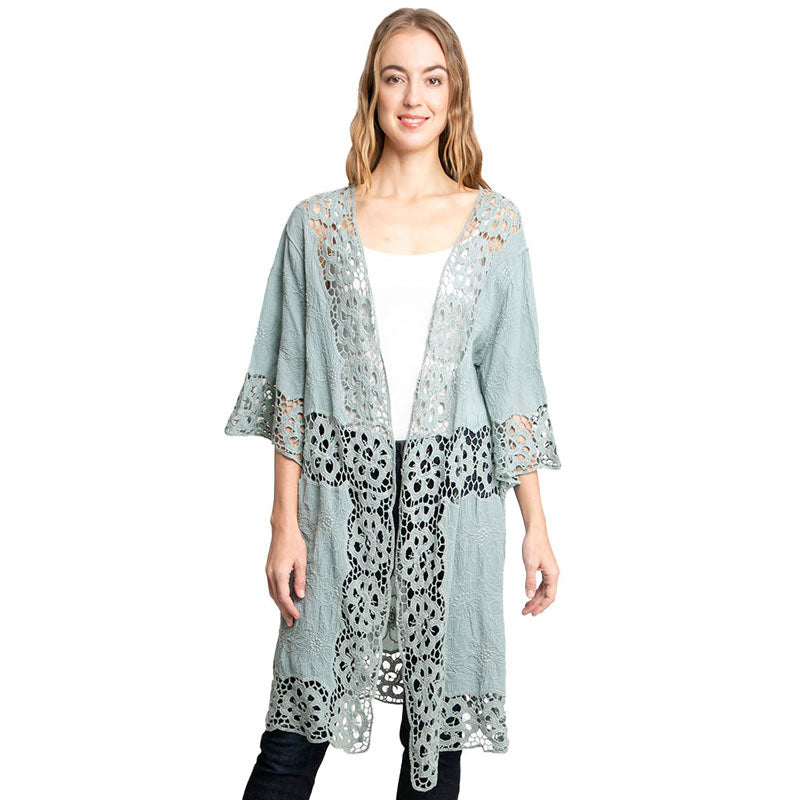 Mint Floral Lace Trimmed Cover Up Kimono Poncho, Floral Patterned Lace Cover Up Kimono Poncho, will amp up your beauty & confidence and make you stand out with its eye-catchy design. Excellent gift for wife, mom, or the persons you love and care for their birthday, holiday, anniversary, fun night out, etc.