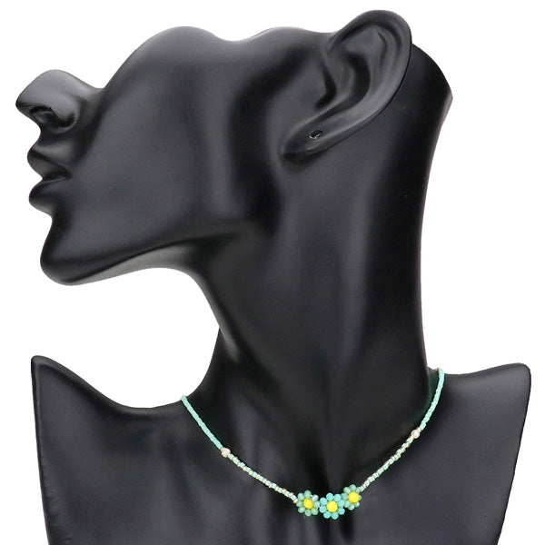 Mint Triple Flower Accented Freshwater Pearl Station Necklace, Get ready with these Pearl Necklace, put on a pop of color to complete your ensemble. Perfect for adding just the right amount of shimmer & shine and a touch of class to special events. Perfect Birthday Gift, Anniversary Gift, Valentine's Day Gift.