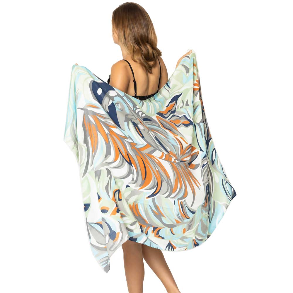 Mint Tropical Leaf Printed Oblong Scarf, This lightweight oblong scarf in soothing colors features a traditional Leaf design. The beautifully crafted design adds a gorgeous glow to any outfit. Suitable for holidays, Casual, or any Occasions in Spring, Summer, and Autumn. There is a perfect gift for any occasion.