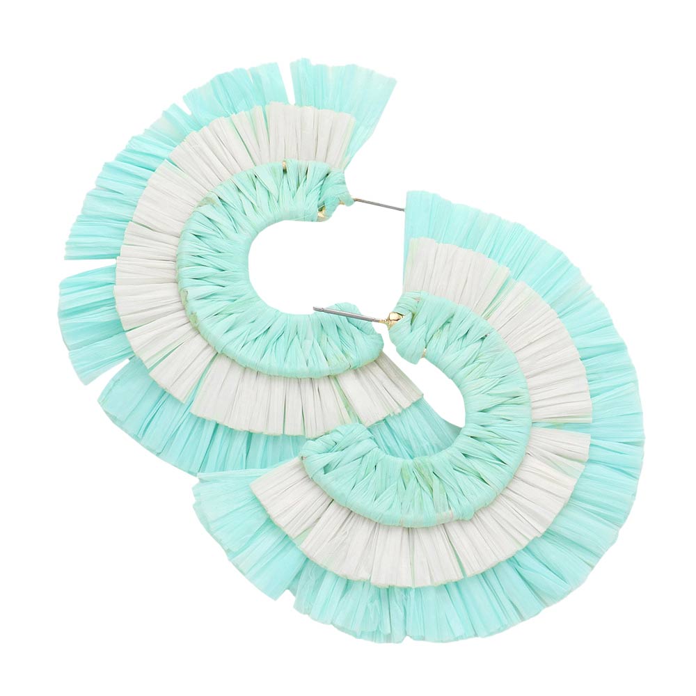 Mint Two Tone Raffia Half Round Earrings, enhance your attire with these beautiful raffia half-round earrings to show off your fun trendsetting style. Can be worn with any daily wear such as shirts, dresses, T-shirts, etc. These half-round earrings will garner compliments all day long. Whether day or night, on vacation, or on a date, whether you're wearing a dress or a coat, these earrings will make you look more glamorous and beautiful.