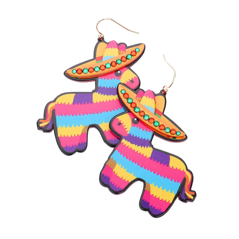 Multi 2 Patterned Resin Cowboy Hat Pony Dangle Earrings, enhance your attire with these beautiful resin cowboy hat earrings to show off your fun trendsetting style. Can be worn with any daily wear such as shirts, dresses, T-shirts, etc. These cowboy hat dangle earrings will garner compliments all day long at Cinco de Mayo.