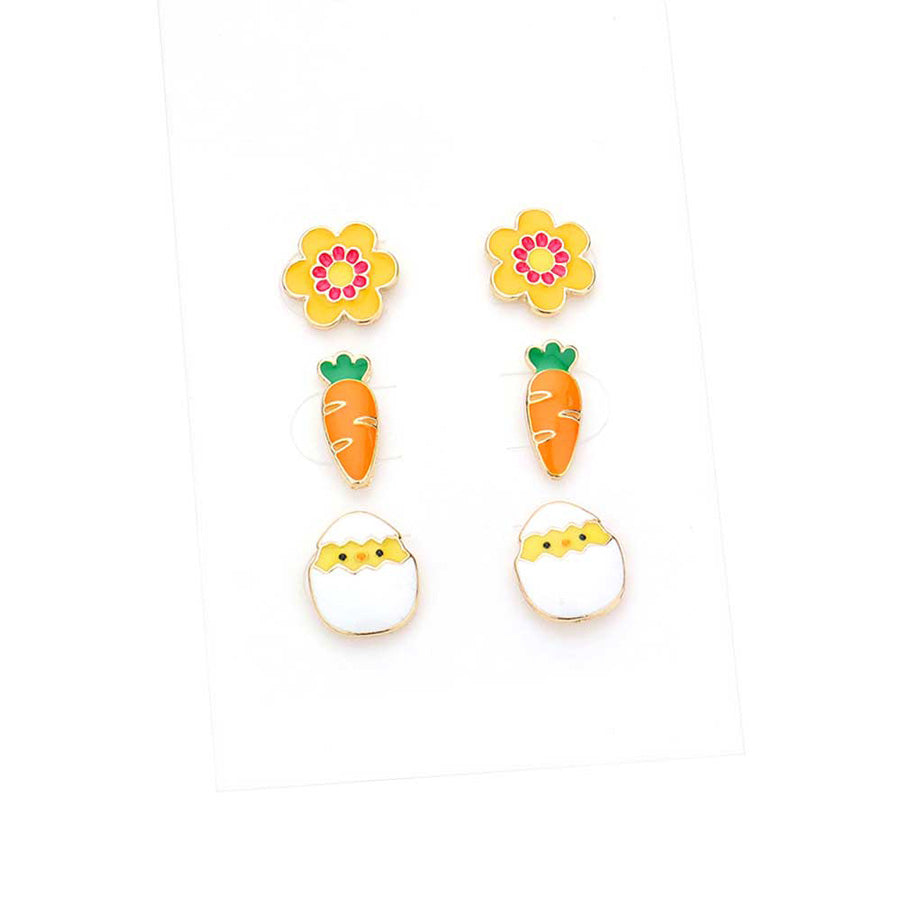 Multi 3Pairs Enamel Flower Carrot Easter Egg Stud Earrings, perfect for the festive season, embrace the Easter spirit with these cute enamel egg flower carrot earrings, these sweet delicate gift earrings are sure to bring a smile to your face. Surprise your loved ones on this Easter Sunday occasion. Great gift idea for Wife, Mom, or your Loving One.