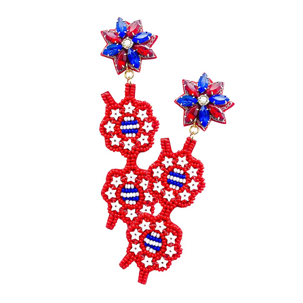 Multi American USA Flag Mesh Chain Dangle Earrings, USA flag dangle earrings are fun handcrafted jewelry that fits your lifestyle, adding a pop of pretty color. Show your love for our country with these sweet patriotic USA flag-style American flag earrings. Featuring red, white, and blue for a bit of fashionable fireworks flair. Enhance your attire with these vibrant artisanal earrings to show off your fun trendsetting style.