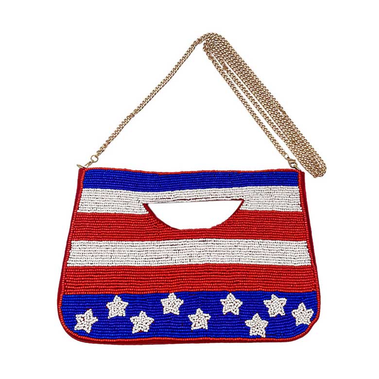 Multi American USA Flag Seed Beaded Tote Crossbody Bag, looks like the ultimate fashionista when carrying this seed beaded crossbody bag, great for when you need something small to carry or drop in your bag. Show your love for Your country with this sweet patriotic American flag seed beaded tote crossbody bag. Red, white, and blue are used for a trendy fireworks flare. Whether you're shopping, heading to the pool, or the beach, This is the perfect accessory.