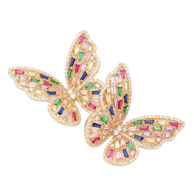 Multi CZ Stone Butterfly Evening Earrings, will take your look up a notch, versatile enough for wearing straight through the week, perfectly lightweight for all-day wear, coordinate with any ensemble from business casual to everyday wear, the perfect addition to every outfit. Adds a touch of nature-inspired butterfly themed beauty to your look.Gift someone or yourself these ultra-chic earrings.