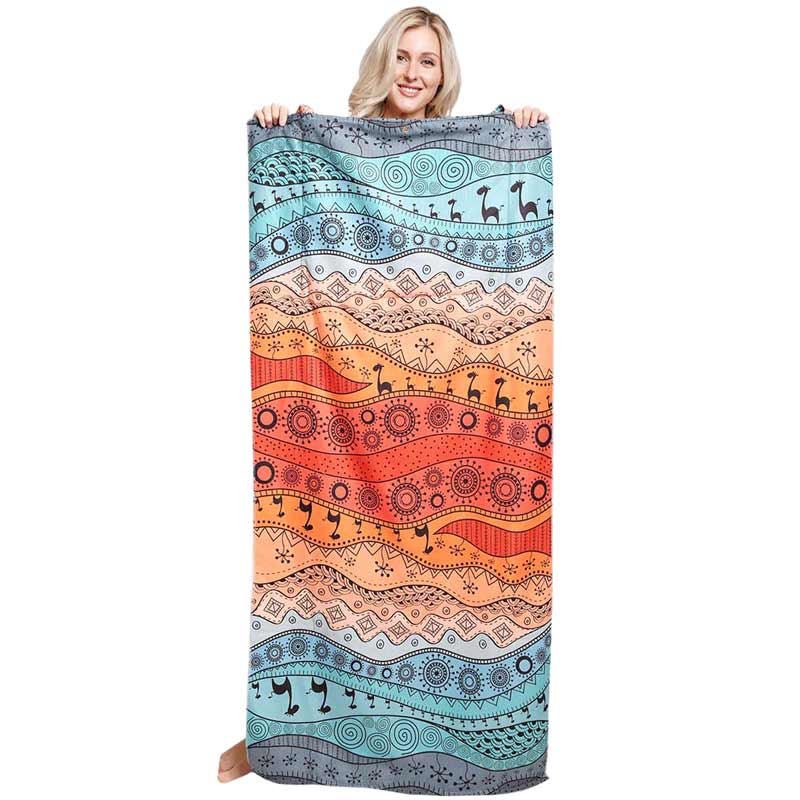 Multi Camel Print Beach Towel and Tote Bag, great for relaxing under the sun, it’s time to enjoy those summertime vibes with a fun day at the beach, vacay or by the poolside with all your friends! This towel and tote bag can be used for two purposes at once. You can carry it and use it as a towel after bathing at the beach. Spacious enough for carrying any and all of your seaside essentials.