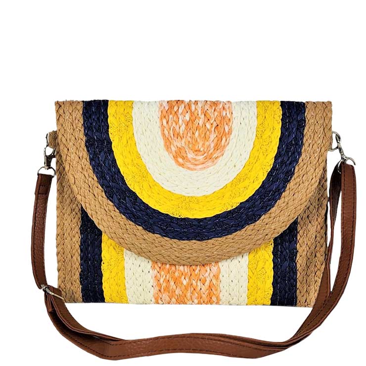 Color Block Straw Clutch Crossbody Bag