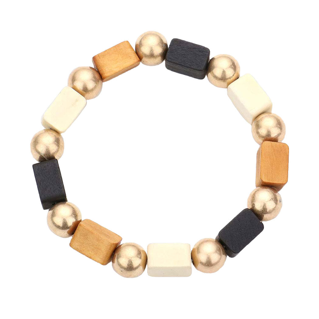 Multi Cube Wood Metal Ball Stretch Bracelet, look as majestic on the outside as you feel on the inside, eye-catching sparkle, sophisticated look you have been craving for! Can go from the office to after-hours easily, adds a stunning glow to any outfit. Stylish bracelet that is easy to put on, take off. Perfect gift for you or a loved one!