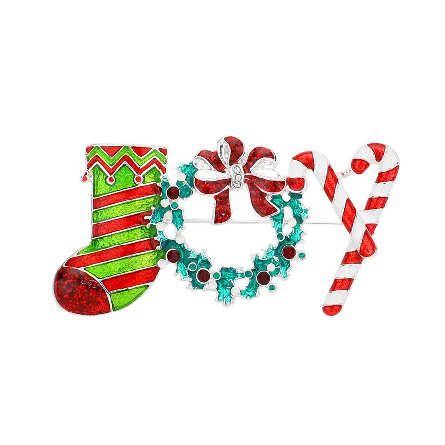 Multi Enamel Christmas Socks Wretch Cane Pin Brooch, a combination of beautiful colors makes this Christmas-themed Socks Pin Brooch awesome to show off your trendy choice this Christmas. Beautifully crafted designed jewelry that fits your lifestyle with seasonal perfection. Complete your costume & make yourself confident!