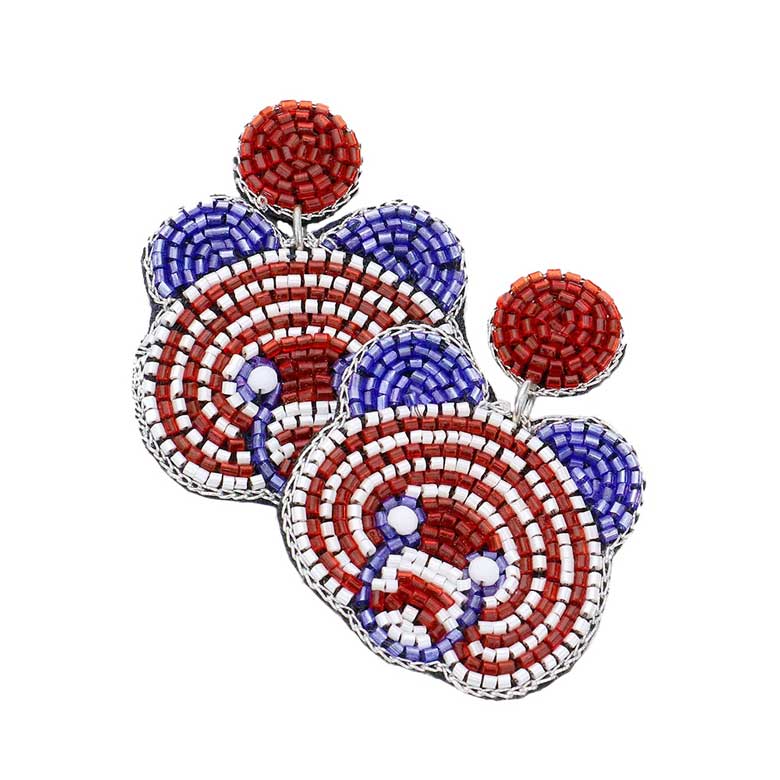 Multi Felt Back American USA Flag Bear Beaded Dangle Earrings, get into the country spirit with our gorgeous USA Flag Bear beaded dangle earrings, they will dangle on your earlobes & bring a smile to those who look at you. Show your love for our country with this sweet patriotic heart USA flag style American Flag Bear Beaded Earrings. Featuring red, white and blue for a bit of fashionable fireworks flair Perfect Gift Birthdays, Christmas etc.