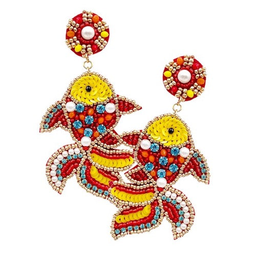 Multi Felt Back Multicolor Beaded Fish Statement Sea Creature Dangle Earrings, jewelry that fits your lifestyle, adding pop of color. Enhance your attire with the vibrant handcrafted beautiful modish statement jewelry! Perfect Birthday Gift, Anniversary, Christmas Present, Vacation Attire, Just Because Gift, Funky Jewelry