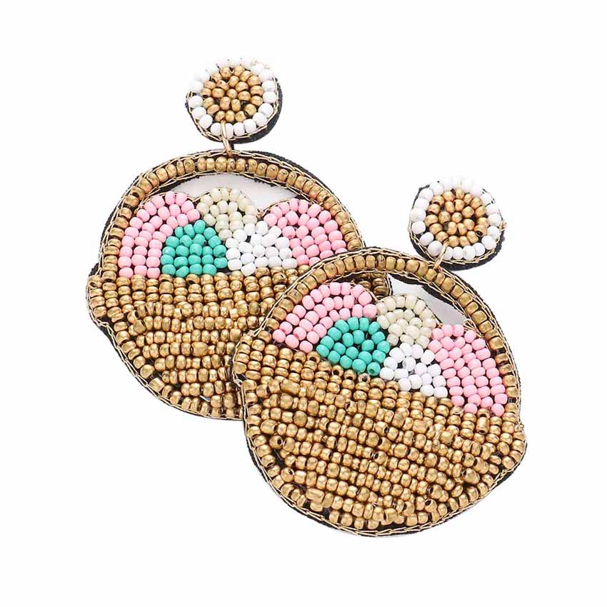Multi Felt Back Seed Beaded Easter Egg Basket Dangle Earrings, Seed Beaded Egg Basket Dangle earrings are fun handcrafted jewelry that fits your lifestyle, adding a pop of pretty color. Perfect for the festive season, embrace the Easter spirit with these cute earrings. Great gift idea for this Easter Sunday occasion.