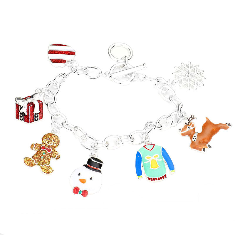 Multi Gingerbread Man Snowman Rudolph Heart Christmas Tree Charm Station Toggle Bracelet, Get ready with these Bracelet, put on a pop of color to complete your ensemble. Perfect for adding just the right amount of shimmer & shine . Perfect Birthday Gift, Anniversary Gift, Mother's Day Gift, Graduation Gift.