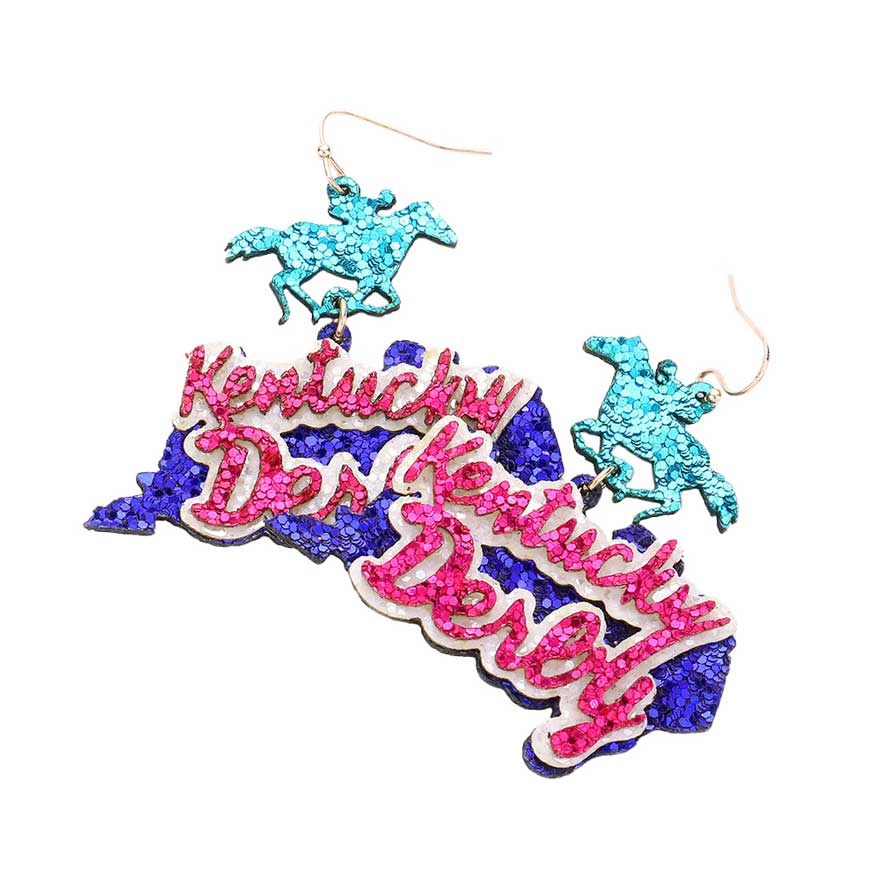 Multi Glittered Kentucky Derby Message Riding Dangle Earrings, turn your ears into a chic fashion statement with these glittered kentucky derby dangle earrings! The beautifully crafted design adds a gorgeous glow to any outfit. Put on a pop of color to complete your ensemble in perfect style. These adorable message-riding dangle earrings are bound to cause a smile.