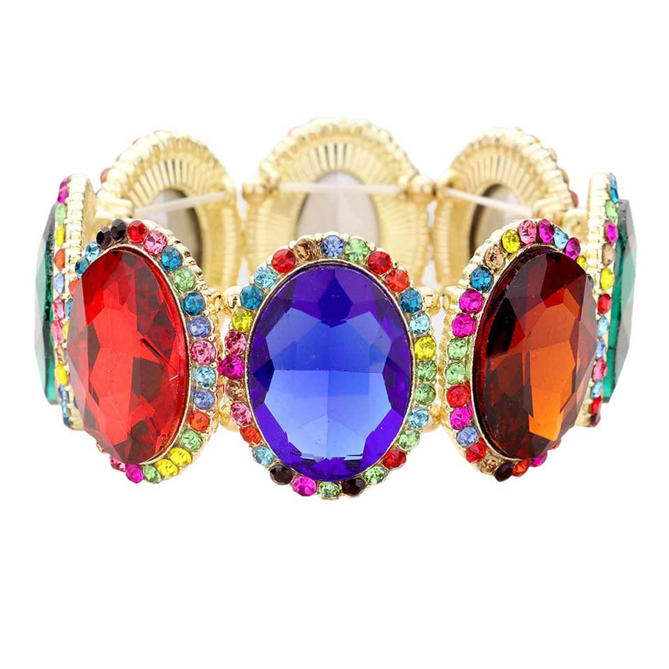 Multi Rhinestone Trim Oval Crystal Stretch Evening Bracelet, brings a gorgeous glow to your outfit to show off royalty on any special occasion. It's a perfect beauty that highlights your appearance and grasps everyone's eye on any special occasion. Is a glowing and sparkling beauty that is perfect to show off your glowing look and enrich your beauty to a greater extent.