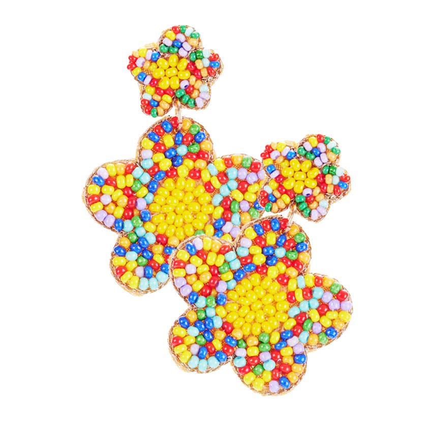 Multi Seed Beaded Double Flower Link Dangle Earrings, Turn your ears into a chic fashion statement with these flower & leaf themed earrings! Embrace the spirit of beauty & nature with these awesome Seed Beaded earrings. These adorable floral earrings are bound to cause a smile. These beautifully fun and festive earrings with bright colors are suitable as gifts for wife, girlfriend, lover, friend, and mother.