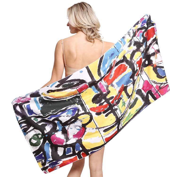 Multi Trendy Abstract Print Beach Towel And Tote Bag, great for relaxing under the sun, it’s time to enjoy those summertime vibes with a fun day at the beach, vacay or by the poolside with all your friends! It is a great gift for your friends, wife, mother, best friend, or girlfriend.