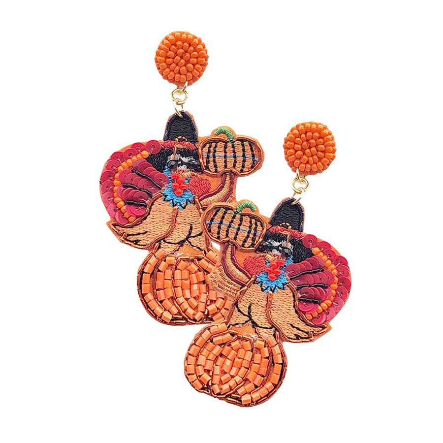 Trendy Felt Back Beaded Turkey Dangle Earrings. Get ready with these Animal theme Turkey printed earrings as part of your festive outfit. The colors are vibrant and the design is a seasonal delight. This animal earrings can be worn for Halloween parties, cosplay, costume party, display, birthday, Thanksgiving, events, festivals, and so on, also nice for festive decorations gifts for your friend's and families.