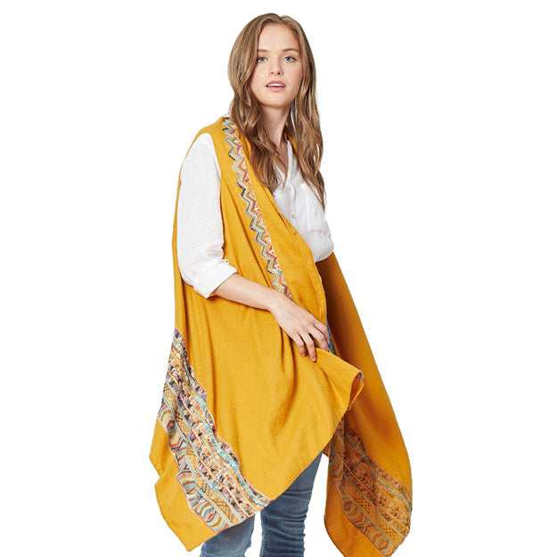 Mustrad Aztec Pattern Embroidered Kimono Accent your look with this soft lightweight Aztec Embroidered Kimono, wear over your favorite blouse & slacks for a chic stylish look, use over your bathing suit, enjoy the beach or pool. Perfect Birthday Gift, Mother's Day Gift, Anniversary Gift, Beachwear, Thank you Gift, Aztec Cover-Up Kimono, Aztec Kimono Vest