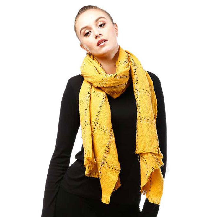 Windowpane Check Oblong Scarf - Mustard - Scarves