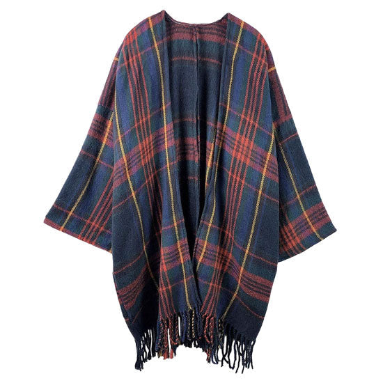 Navy Plaid Check Patterned Poncho, ensure your upper body stays perfectly toasty when the temperatures drop, timelessly beautiful, gently nestles around the neck and feels exceptionally comfortable to wear this multi color checker poncho. A fashionable eye catcher, will quickly become one of your favorite accessories, warm and goes with all your winter outfits.
