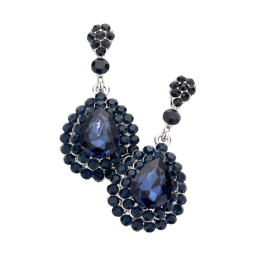 Navy Crystal Rhinestone Trim Teardrop Stone Evening Earrings, This Crystal Rhinestone Trim Teardrop Stone Evening Earrings put on a pop of color to complete your ensemble. Perfect for adding just the right amount of shimmer & shine. Perfect for Birthday Gift, Anniversary Gift, Mother's Day Gift, or Graduation Gift.