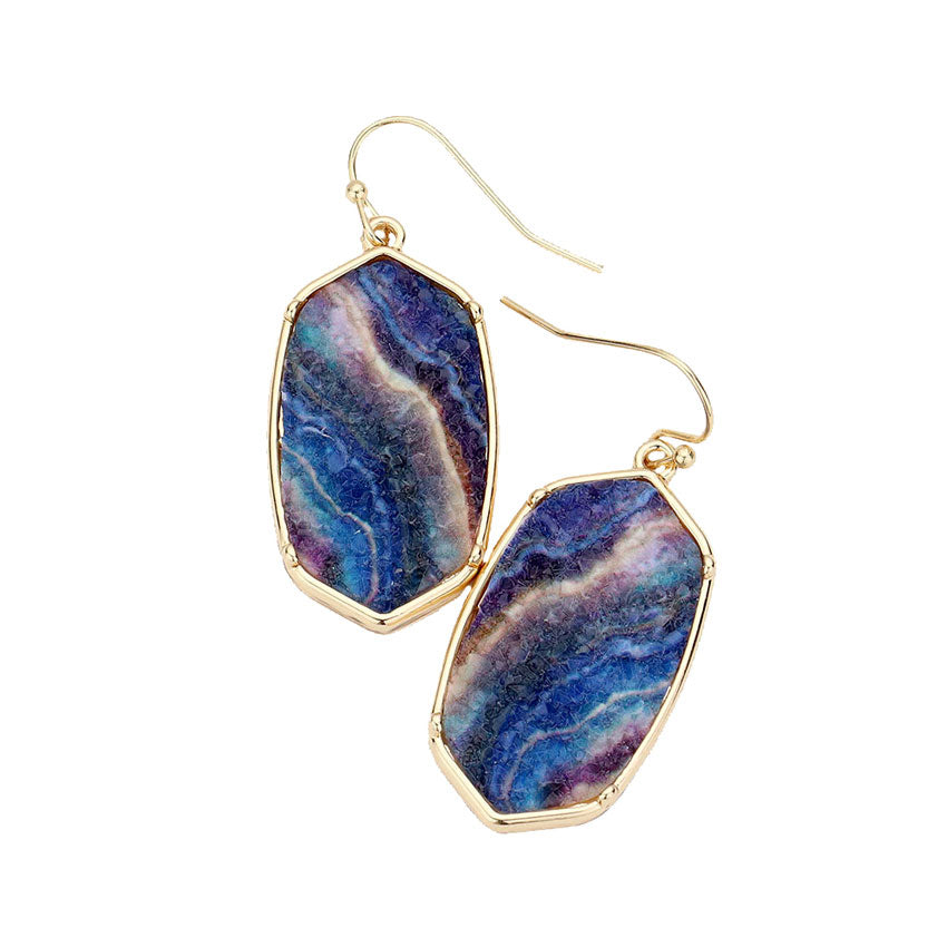 Navy Fish Hook Back Hexagon Druzy Dangle Earrings. Beautifully crafted design adds a gorgeous glow to any outfit. Jewelry that fits your lifestyle! Perfect Birthday Gift, Anniversary Gift, Mother's Day Gift, Anniversary Gift, Graduation Gift, Prom Jewelry, Just Because Gift, Thank you Gift.