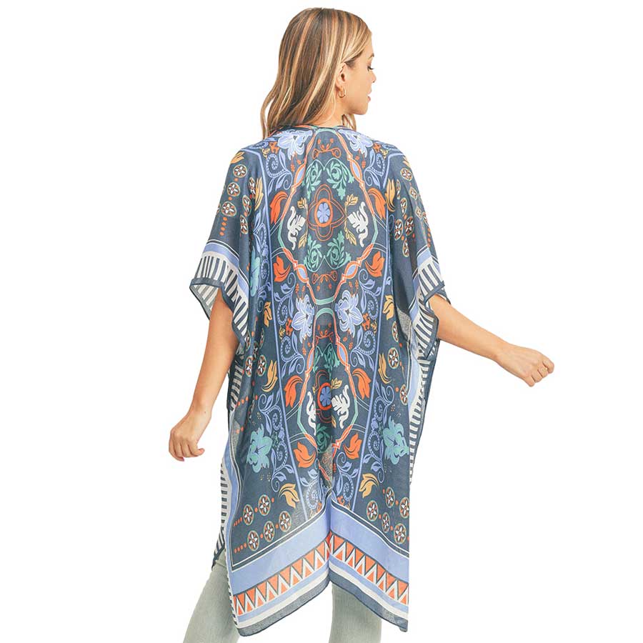 Navy Patterned Cover Up Kimono Poncho, this timeless patterned cover up kimono Poncho is soft, lightweight, and breathable fabric, close to the skin, and comfortable to wear. Sophisticated, flattering, and cozy. look perfectly breezy and laid-back as you head to the beach. A fashionable eye-catcher will quickly become one of your favorite accessories.