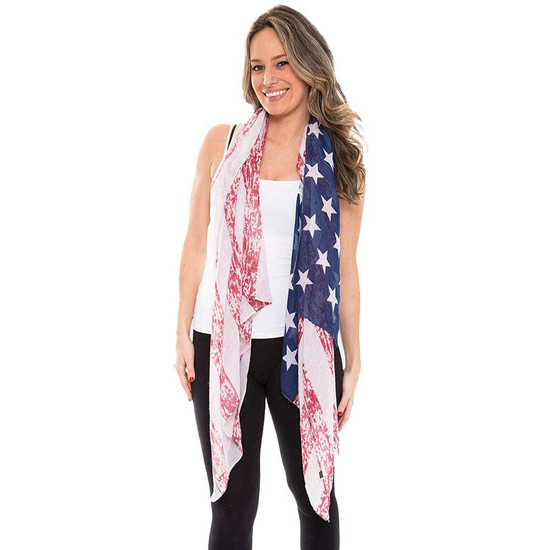 Navy Red American USA Flag Oblong Scarf, Accent your look with this soft, highly versatile scarf. Great for daily wear in the cold winter to protect you against chill, classic infinity-style scarf. Perfect Gift for Wife, Mom, Birthday, Holiday, Anniversary, Fun Night Out, Valentine's Day Gift.