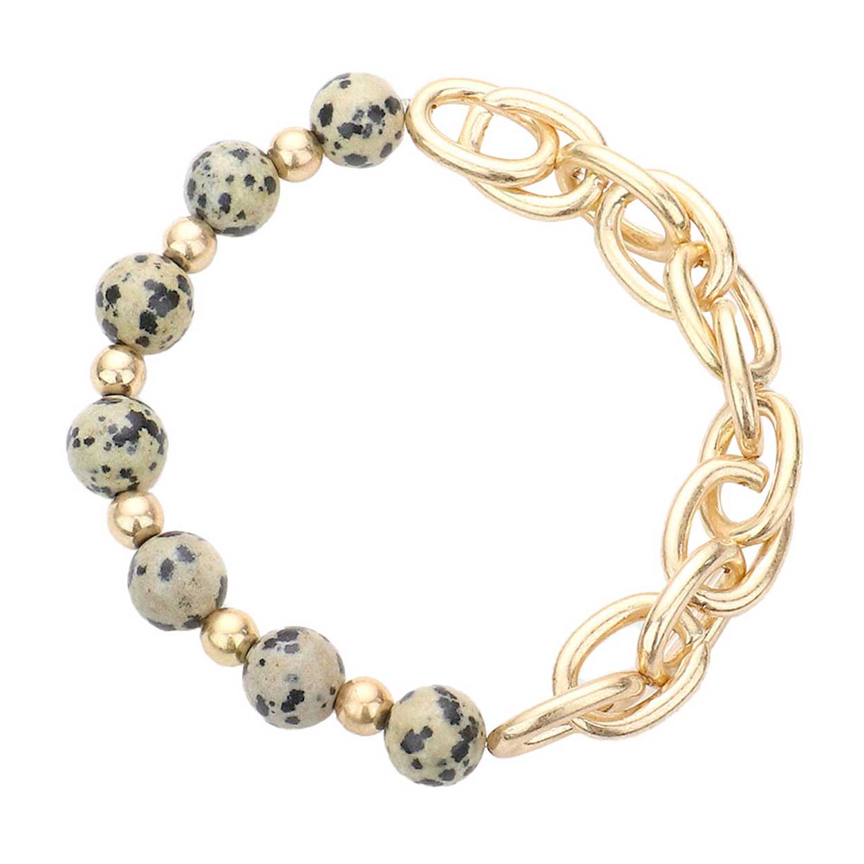 Neutral Natural Stone Open Metal Oval Link Stretch Bracelet, Simple sophistication gives a lovely fashionable glow to any outfit style. Designed to enhance the look and add a gorgeous attractive shine to any clothing style. Perfect Birthday Gift, Anniversary Gift, Mother's Day Gift, Just Because Gift or Any Other Events.