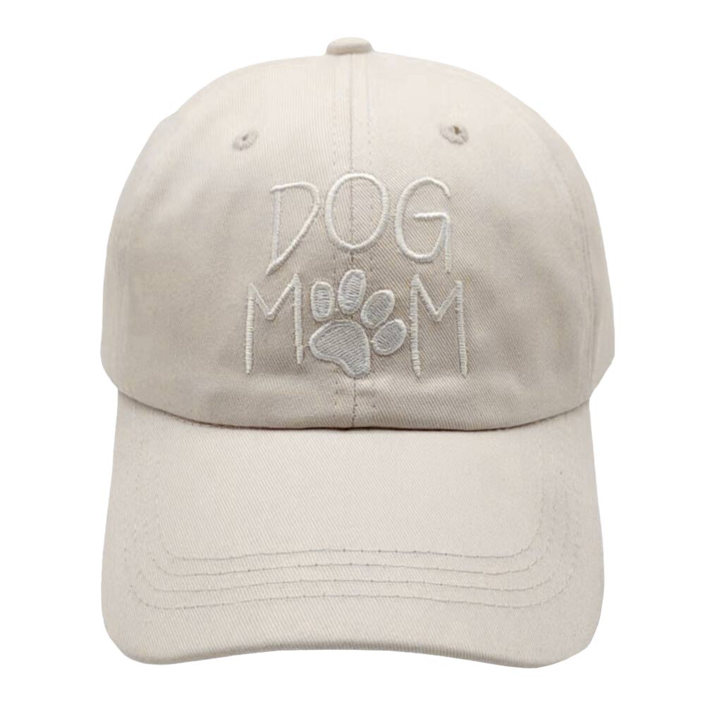Neutral Paw Pointed Dog Mom Message Baseball Cap, this cute dog mom message baseball cap for women is both functional and stylish! This baseball cap has the design "Dog Mom" screen printed on the front. Fun cool dog mother-themed message vintage cap perfect for those who love the animal and perfect for the mom who is in Charge!