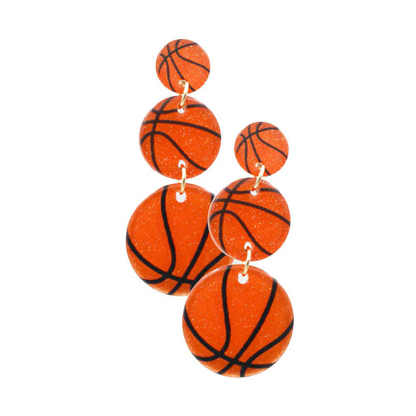 Orange Acetate Basketball Link Earrings. Sports theme handcrafted jewelry that fits your lifestyle, adding a pop of pretty color. You will be fashionable one. Coordinate these earrings with any ensemble from business casual to wear, ideal for parties, events, holidays. Enhance your attire with these vibrant artisanal earrings to show off your fun trendsetting style. Perfect jewelry gift to expand a woman's fashion wardrobe with a modern, on trend style.