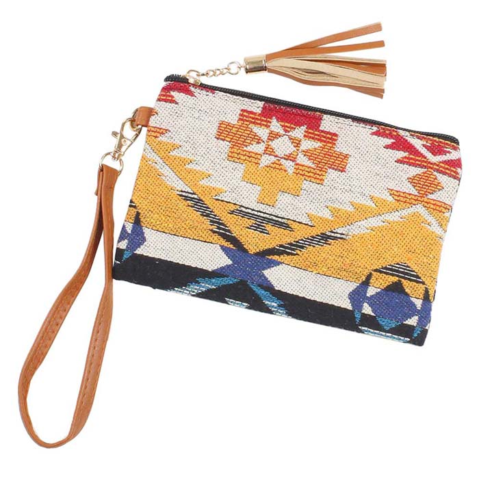 Orange Aztec Patterned Woven Wristlet Pouch Bag, you will look like the ultimate fashionista when carrying this Aztec patterned woven wristlet pouch bag. Perfect for carrying makeup, money, credit cards, keys or coins, etc. It's perfectly lightweight and simple, yet beautiful. It will be your new favorite accessory to hold onto all your necessary items. Easy to carry especially when you need hands-free and lightweight to run errands or a night out on the town. An excellent gift item for your favorite person