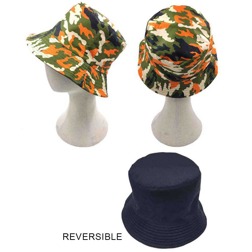 Orange Camouflage Patterned Reversible Bucket Hat, Protect your head from the sun in style with our reversible bucket hat made of breathable material! Camouflage Military Hats for Women Show off your personality and style with the urban style head hat go for recreation or outdoor activities. Match for daily casual clothing such as ,shirt, jeans, sunglasses and so on. Perfect summer, beach accessory.
