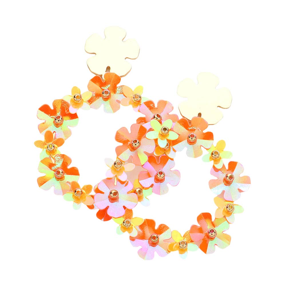 Orange Flower Cluster Open Circle Dangle Earrings, get ready with these cluster earrings to receive the best compliments on any special occasion. This is for those who love flowers very much. It looks so pretty, bright, and elegant on any special occasion. Awesome gift for birthdays, Valentine’s Day, or any special occasion.