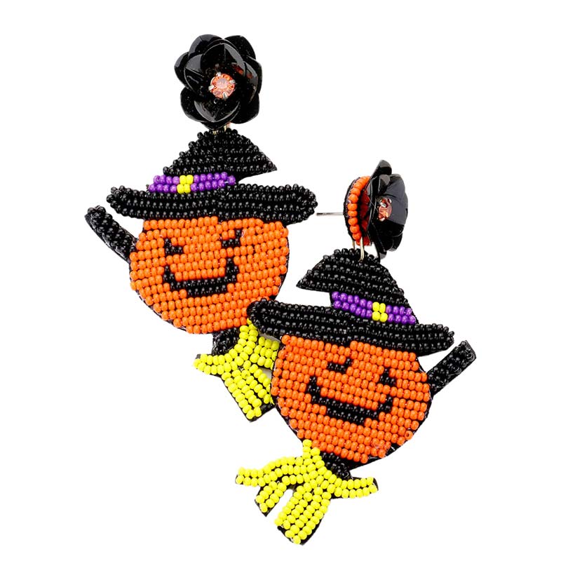 Orange Flower Seed Bead Pumpkin Witch Earrings, these beautiful Halloween-themed Earrings are perfect for this Halloween and special occasions. It will give you a unique look with attractiveness on Halloween night. They are great gifts for Halloween, Easter, Thanksgiving, birthdays, etc. They are also suitable for daily wear. The exquisite design will never go out of style. They are easy to match the simple costumes.