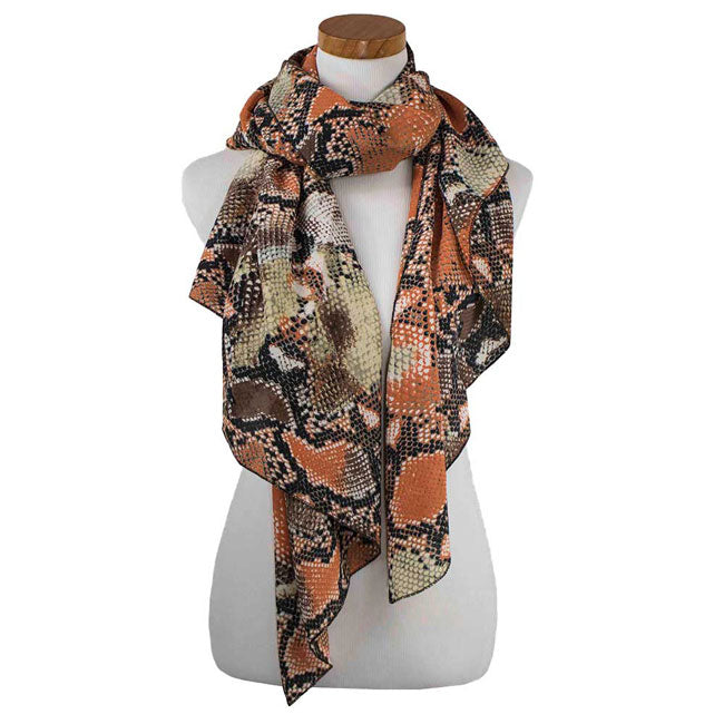 Orange Snake Skin Pattern Scarf Vest Poncho, on trend & fabulous, a luxe addition to any cold-weather ensemble. The perfect accessory, luxurious, trendy, super soft chic capelet, keeps you warm and toasty. You can throw it on over so many pieces elevating any casual outfit! Perfect Gift for Wife, Mom, Birthday, Holiday, Anniversary, Fun Night Out.