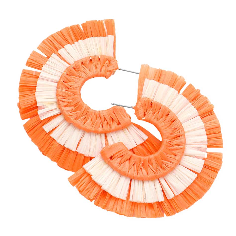 Orange Two Tone Raffia Half Round Earrings, enhance your attire with these beautiful raffia half-round earrings to show off your fun trendsetting style. Can be worn with any daily wear such as shirts, dresses, T-shirts, etc. These half-round earrings will garner compliments all day long. Whether day or night, on vacation, or on a date, whether you're wearing a dress or a coat, these earrings will make you look more glamorous and beautiful.