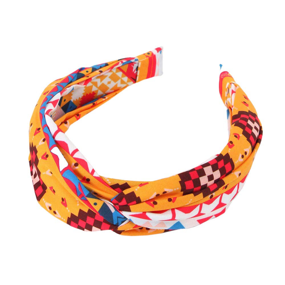 Peach Aztec Patterned Twisted Headband, With a beautiful Aztec pattern, this headband creates a natural look when your color perfectly matches the easy-to-use twist headband. Adds a super neat and trendy twist to any boring style. Be the ultimate trendsetter wearing this chic headband with all your stylish outfits!