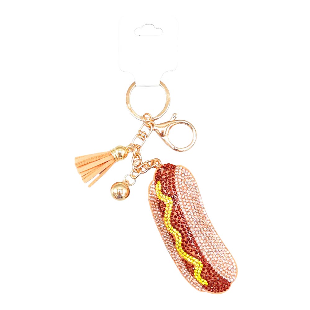 Peach Bling Hotdog Tassel Keychain, is nicely designed with a Fruits/Food, Tassel-theme that will bring a smile when you will gift this beautiful Tassel Key Chain. Make your close ones feel special and make them laugh with this beautiful tassel keychain. It's an excellent gift for your friends, family, or loved ones.