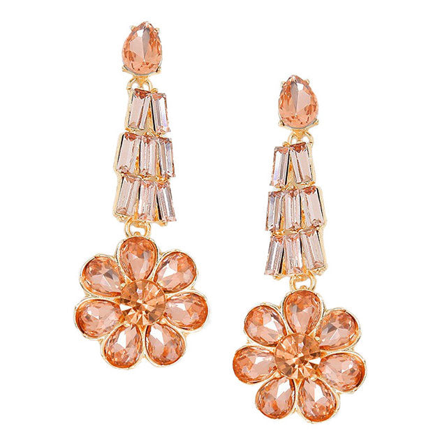 Peach Crystal Rhinestone Flower Evening Earrings, put on a pop of color to complete your ensemble. Beautifully crafted design adds a gorgeous glow to any outfit. Perfect for adding just the right amount of shimmer & shine. Perfect for Birthday Gift, Anniversary Gift, Mother's Day Gift, Graduation Gift, Thank you Gift.
