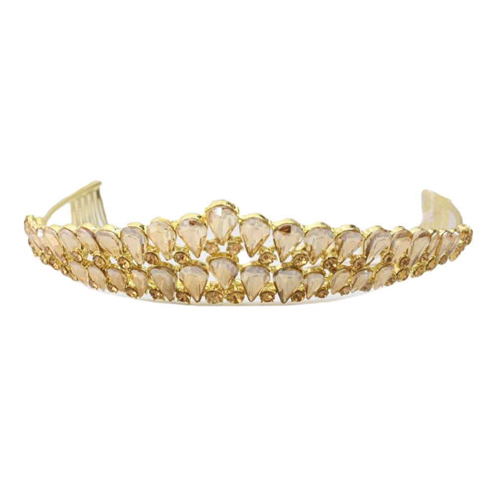 Peach Crystal Teardrop Cluster Pageant Queen Tiara, Perfect for adding just the right amount of shimmer & shine, will add a touch of class, beauty and style to your hair sparkling all day & all night long.