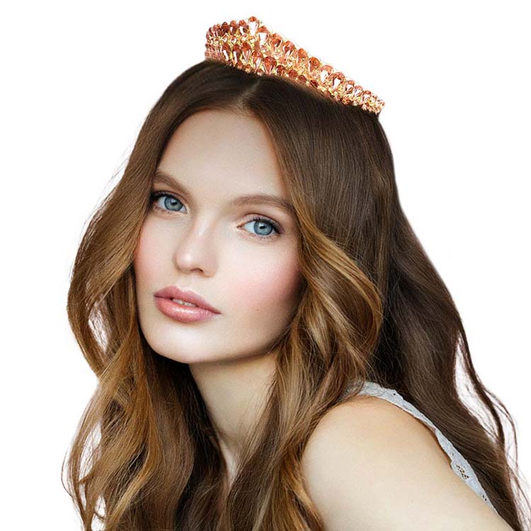 Peach Crystal Teardrop Cluster Pageant Queen Tiara, Perfect for adding just the right amount of shimmer & shine, will add a touch of class, beauty and style to your hair sparkling all day & all night long.