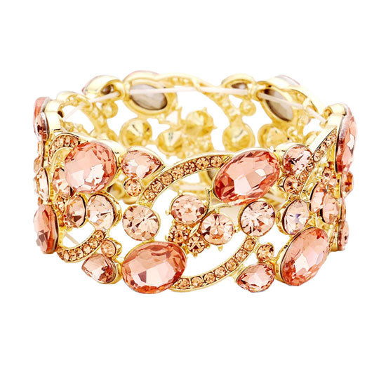 Peach Glass Crystal Oval Butterfly Stretch Evening Bracelets. These gorgeous stone pieces will show your class in any special occasion. The elegance of these Stone goes unmatched, great for wearing at a party! Perfect jewelry to enhance your look. Awesome gift for birthday, Anniversary, Valentine’s Day or any special occasion.