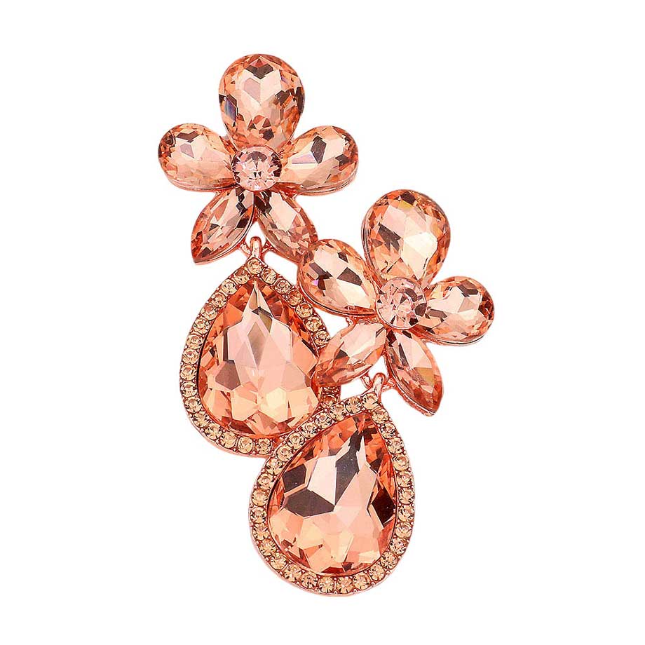 Peach Rose Gold Flower Stone Embellished Teardrop Stone Evening Earrings, the beautifully crafted design adds a glow to any outfit which easily makes your events more enjoyable. These dangle evening earrings make you extra special on occasion. These flower stone dangle earrings enhance your beauty and make you more attractive. These teardrop Stone dangle earrings make your source more interesting and colorful.