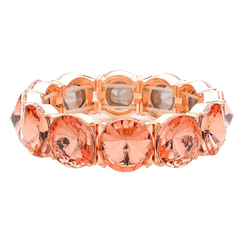 Peach Round Stone Stretch Evening Bracelet, These gorgeous stone pieces will show your class on any special occasion. Eye-catching sparkle, the sophisticated look you have been craving for! This Stone evening bracelet sparkles all around with its surrounding round stones, the stylish stretch bracelet that is easy to put on, and take off, and comfortable to wear. It looks so pretty, bright, and elegant on any special occasion.