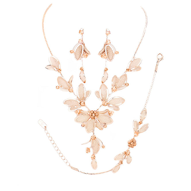 Peach Stone Accented Metal Mesh Petal Jewelry Set, These Necklace jewelry sets are Elegant. Get ready with these beautifully floral detailed stone Necklace and a bright Bracelet, adds a gorgeous glow to any outfit. Stunning jewelry set will sparkle all night long making you shine out like a diamond. Suitable for wear Party, Wedding, Date Night or any special events. Perfect Birthday, Anniversary, Prom Jewelry, Thank you Gift.