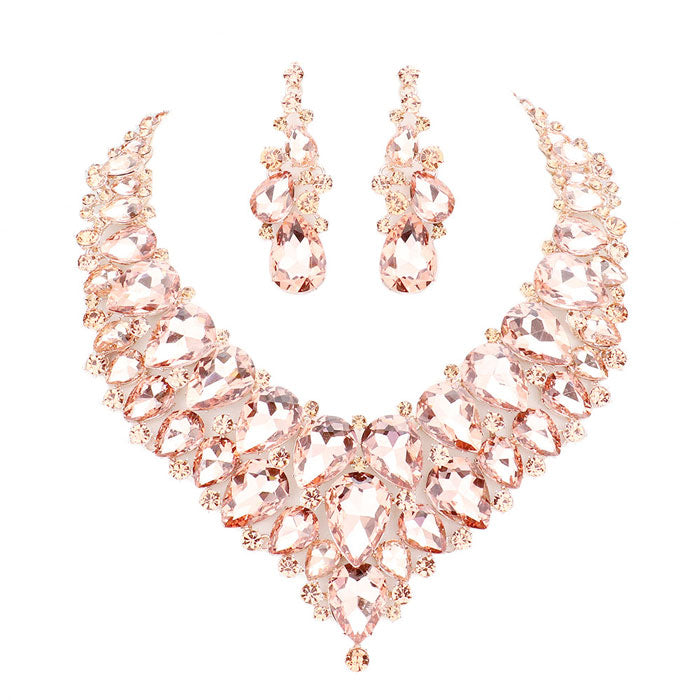 Peach Teardrop Cluster Rhinestone Collar Necklace. Beautifully crafted design adds a gorgeous glow to any outfit. Jewelry that fits your lifestyle! Perfect Birthday Gift, Anniversary Gift, Mother's Day Gift, Anniversary Gift, Graduation Gift, Prom Jewelry, Just Because Gift, Thank you Gift.